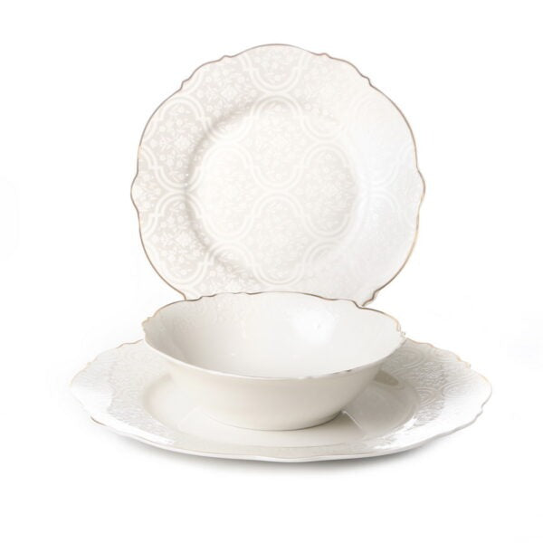 סט צלחות 18 חלקים – Royal Lace לבן זהב New Bone China